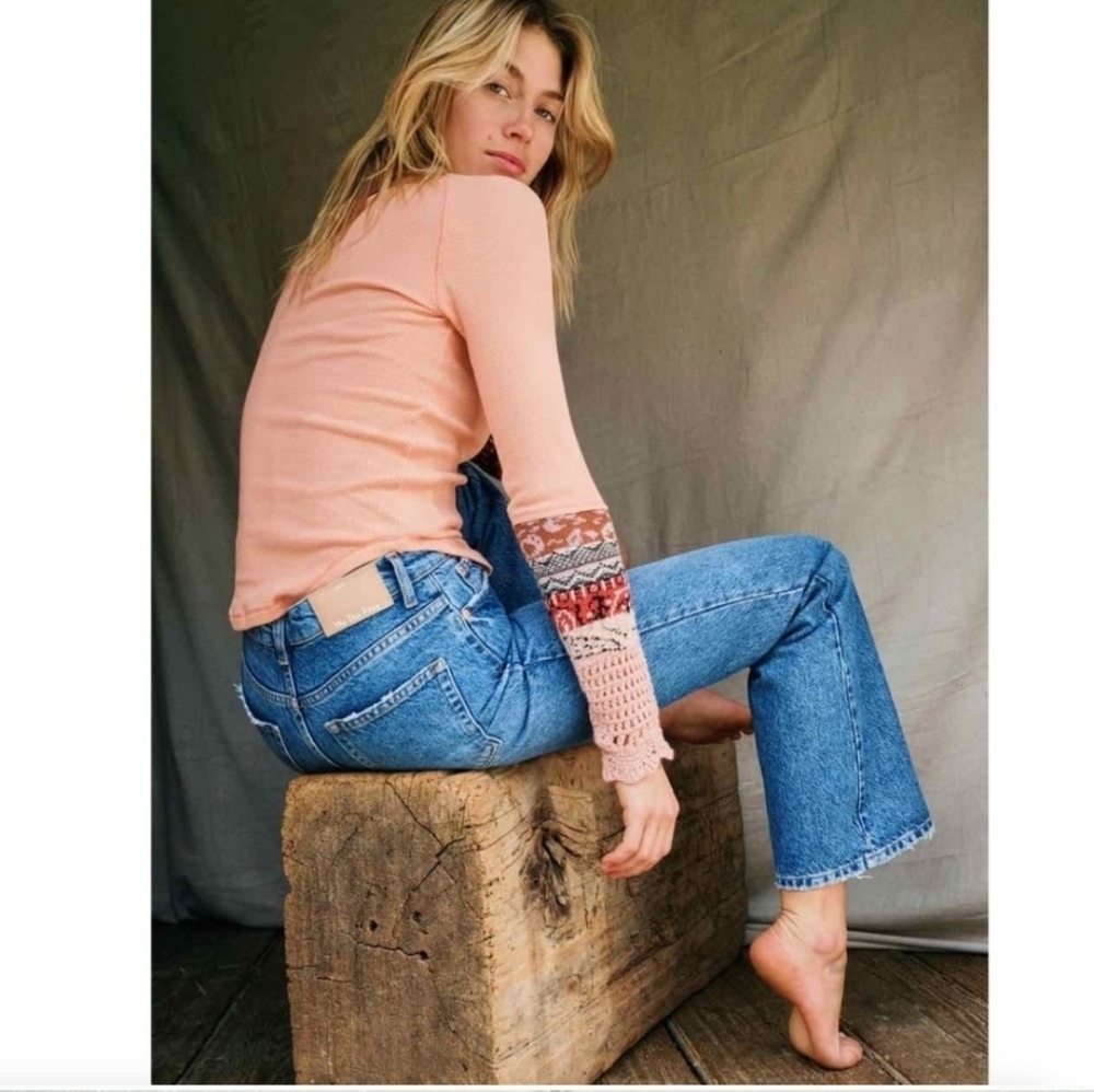 Free People In The Mix Cuff Thermal Top In Desert Orange Knit Crochet size XS - Picture 2 of 16